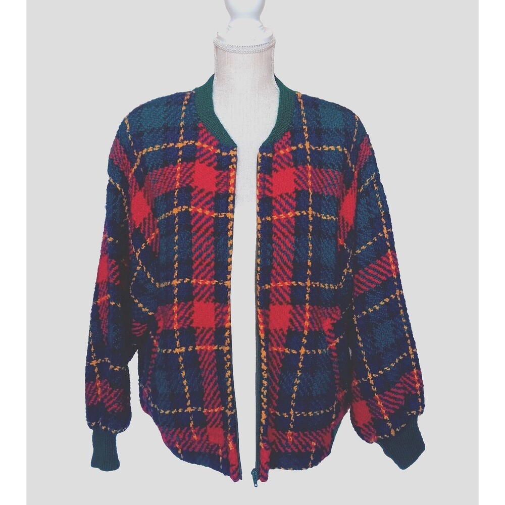 Boyne Valley Weavers Multicolor 100% Wool Plaid Full Zip Handmade Jacket L/XL